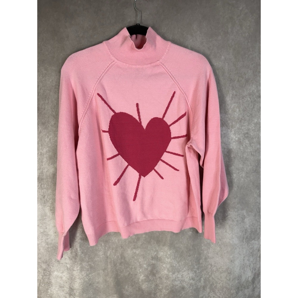 Kerri Rosenthal Heart Mockneck Knit Sweater In Pink Women's Sz S